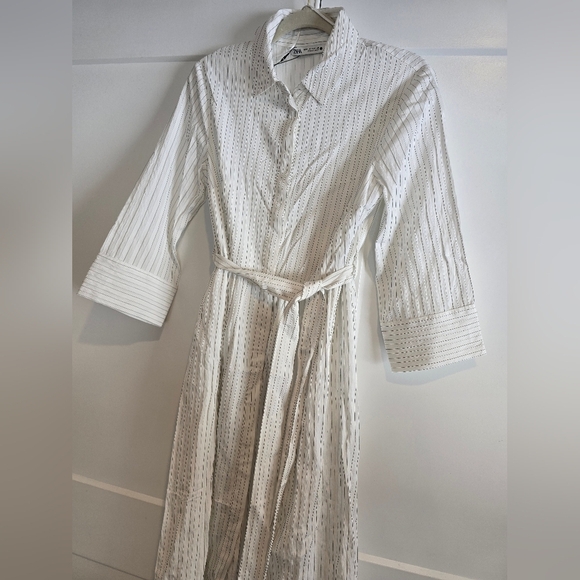NWT Zara Chic White Striped Dress Size Medium - Picture 7 of 10